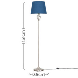 Valuelights Memphis Traditional Silver Satin Barley Twist Floor Lamp With Navy Blue Shade - thumbnail 8