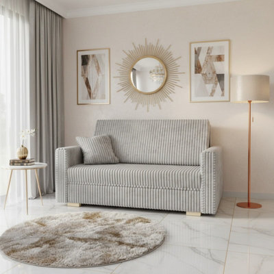 Viva Piano Iii Sofa Bed With Bedding Storage Upholstered Freestanding Back Wooden Legs 153X100X85Cm Light Grey - image 1