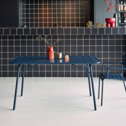 Sweeek - Metal Folding Garden Table 140Cm, Seats 4 Marine Blue 141.2X80X72.5 Cm - Amelia 140Cm - thumbnail 5
