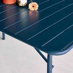 Sweeek - Metal Folding Garden Table 140Cm, Seats 4 Marine Blue 141.2X80X72.5 Cm - Amelia 140Cm - thumbnail 7