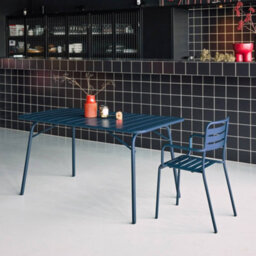 Sweeek - Metal Folding Garden Table 140Cm, Seats 4 Marine Blue 141.2X80X72.5 Cm - Amelia 140Cm - thumbnail 6