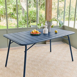 Sweeek - Metal Folding Garden Table 140Cm, Seats 4 Marine Blue 141.2X80X72.5 Cm - Amelia 140Cm - thumbnail 3