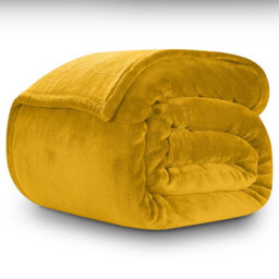Ameha Fleece Plain Blanket, Lightweight & Reversible Throw For Travel, Bed & Sofa Blanket, Ochre Double 150X200Cm - thumbnail 1