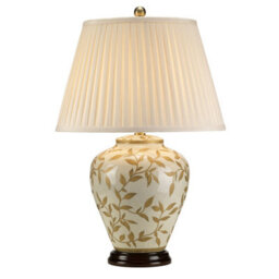 Elegant Chinese Table Lamp With Cream Pleated Shade And Gold Accents