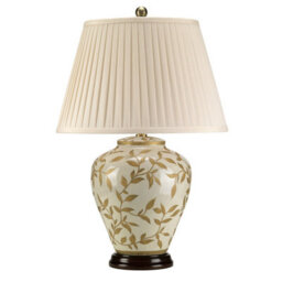 Elegant Chinese Table Lamp With Cream Pleated Shade And Gold Accents - thumbnail 2