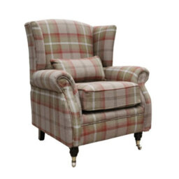 Wing Chair Original Fireside High Back Armchair P And S Balmoral Rust Check Real Fabric - thumbnail 1