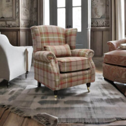 Wing Chair Original Fireside High Back Armchair P And S Balmoral Rust Check Real Fabric - thumbnail 3