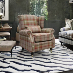 Wing Chair Original Fireside High Back Armchair P And S Balmoral Rust Check Real Fabric - thumbnail 2