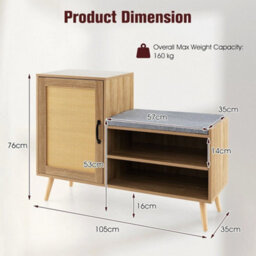 Wicker Shoe Cabinet 2-In-1 Shoe Storage Bench Shoe Rack Cabinet - thumbnail 2