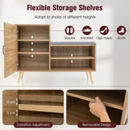 Wicker Shoe Cabinet 2-In-1 Shoe Storage Bench Shoe Rack Cabinet - thumbnail 5