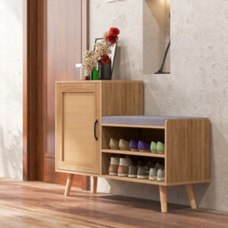 Wicker Shoe Cabinet 2-In-1 Shoe Storage Bench Shoe Rack Cabinet - thumbnail 6
