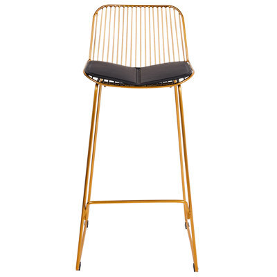 Wyld And Coco Set Of 2 Gold Wire Bar Chairs With Black Faux Leather Seats For Counter-Height - image 1
