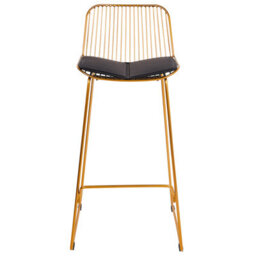 Wyld And Coco Set Of 2 Gold Wire Bar Chairs With Black Faux Leather Seats For Counter-Height - thumbnail 1
