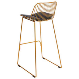 Wyld And Coco Set Of 2 Gold Wire Bar Chairs With Black Faux Leather Seats For Counter-Height - thumbnail 6