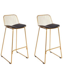 Wyld And Coco Set Of 2 Gold Wire Bar Chairs With Black Faux Leather Seats For Counter-Height - thumbnail 3