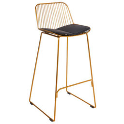 Wyld And Coco Set Of 2 Gold Wire Bar Chairs With Black Faux Leather Seats For Counter-Height - thumbnail 4