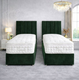 Comfy Deluxe 5Ft Kingsize Zip Link 6X3 Length Green Plush Divan Bed Full Set 4 Drawers - thumbnail 2