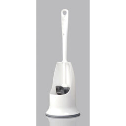 White & Grey Silicone Toilet Brush & Holder - Long Handled Flexible Bristle Loo Cleaner Tool With Rounded & Angled Head - thumbnail 3
