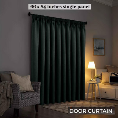 Ameha Black 230 Gsm Plain Thermal Blackout Pencil Pleat Door Curtain For Bedroom Single Panel Energy Saving 66'' X 84'' Uk Home - image 1