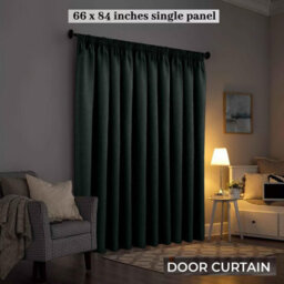 Ameha Black 230 Gsm Plain Thermal Blackout Pencil Pleat Door Curtain For Bedroom Single Panel Energy Saving 66'' X 84'' Uk Home