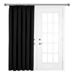 Ameha Black 230 Gsm Plain Thermal Blackout Pencil Pleat Door Curtain For Bedroom Single Panel Energy Saving 66'' X 84'' Uk Home - thumbnail 2
