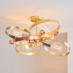 Anson Lighting Loopa Satin Brushed Gold And Brushed Copper Contemporary Style 6 Light Semi Flush Ceiling Fitting - thumbnail 4