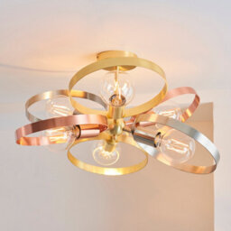 Luminosa Lighting Luminosa Hoop Multi Arm Semi Flush Ceiling Light Satin Brass, Brushed Copper Plate