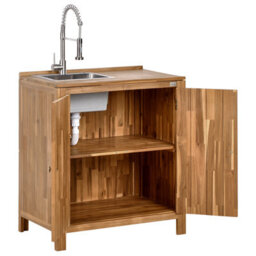 Beliani 3 Piece Outdoor Kitchen Set With Sink Venosa Acacia Wood Brown/ Silver - thumbnail 6