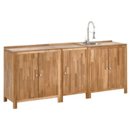 Beliani 3 Piece Outdoor Kitchen Set With Sink Venosa Acacia Wood Brown/ Silver - thumbnail 1