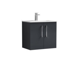 Balterley  Modern Bathroom 2 Soft Close Door & Minimalist Wall Hung Vanity Unit Basin, Dark Grey, 440mm - thumbnail 1