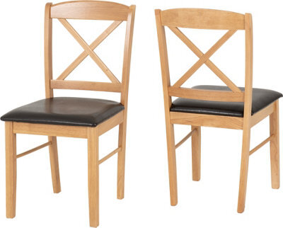 Seconique Mason Dining Chair Pair In Oak Varnish And Brown Faux Leather - image 1