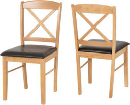 Seconique Mason Dining Chair Pair In Oak Varnish And Brown Faux Leather - thumbnail 2