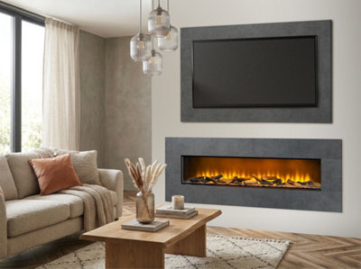 Acantha Pinnacle Fully Inset Media Wall Fire With Tv Back Board In Slate Effect - image 1