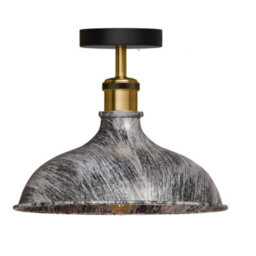 Retro Ceiling Light Flush Mount E27 Lamp Holder Metal 36Cm Brushed Silver Lampshade For Indoor No Bulb