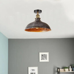 Retro Ceiling Light Flush Mount E27 Lamp Holder Metal 36Cm Brushed Silver Lampshade For Indoor No Bulb - thumbnail 2