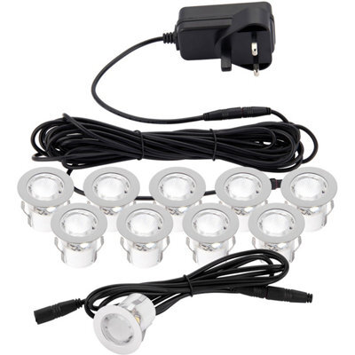 Recessed Ip44 Decking Guide Light Kit - 10 X Daylight White Led - Polished Steel - image 1