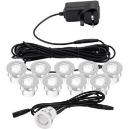 Recessed Ip44 Decking Guide Light Kit - 10 X Daylight White Led - Polished Steel