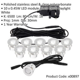 Recessed Ip44 Decking Guide Light Kit - 10 X Daylight White Led - Polished Steel - thumbnail 2