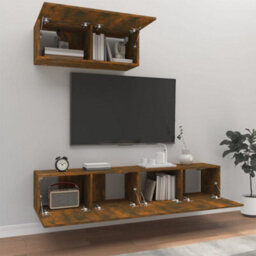 Berkfield Classic 3 Piece Tv Cabinet Set Smoked Oak Engineered Wood - thumbnail 3
