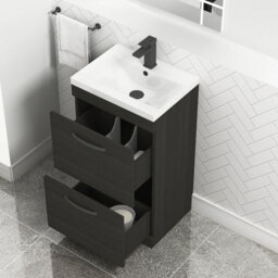 Royal Bathrooms Turin Hale Black 500mm Floor Standing Vanity Unit 2 Drawer With Mid-Edge Basin Sink & Matt Black Handles - thumbnail 3