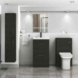 Royal Bathrooms Turin Hale Black 500mm Floor Standing Vanity Unit 2 Drawer With Mid-Edge Basin Sink & Matt Black Handles - thumbnail 2