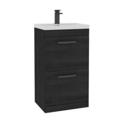 Royal Bathrooms Turin Hale Black 500mm Floor Standing Vanity Unit 2 Drawer With Mid-Edge Basin Sink & Matt Black Handles - thumbnail 6