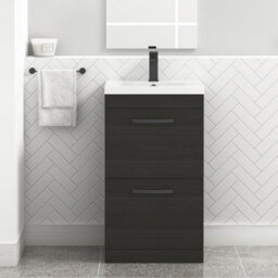Royal Bathrooms Turin Hale Black 500mm Floor Standing Vanity Unit 2 Drawer With Mid-Edge Basin Sink & Matt Black Handles - thumbnail 1