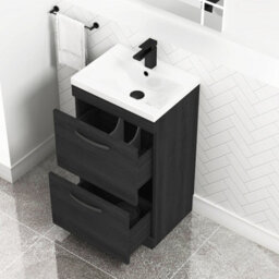 Royal Bathrooms Turin Hale Black 500mm Floor Standing Vanity Unit 2 Drawer With Mid-Edge Basin Sink & Matt Black Handles - thumbnail 5