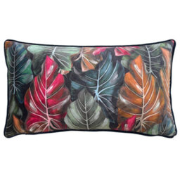 Wylder Tropics Mogori Leafage Digitally Printed Velvet Piped Polyester Filled Cushion - thumbnail 1