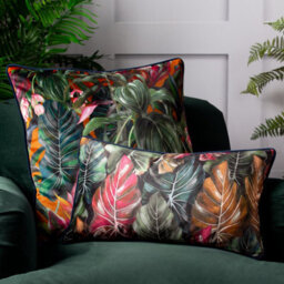 Wylder Tropics Mogori Leafage Digitally Printed Velvet Piped Polyester Filled Cushion - thumbnail 3