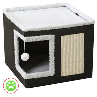 Large Cat Cube House Cosy Foldable Bed Pet Cave Furry Soft Cushions Scratch Pads - image 1
