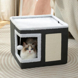 Large Cat Cube House Cosy Foldable Bed Pet Cave Furry Soft Cushions Scratch Pads - thumbnail 4