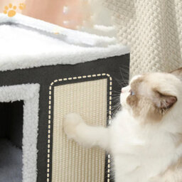 Large Cat Cube House Cosy Foldable Bed Pet Cave Furry Soft Cushions Scratch Pads - thumbnail 5