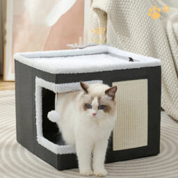 Large Cat Cube House Cosy Foldable Bed Pet Cave Furry Soft Cushions Scratch Pads - thumbnail 6